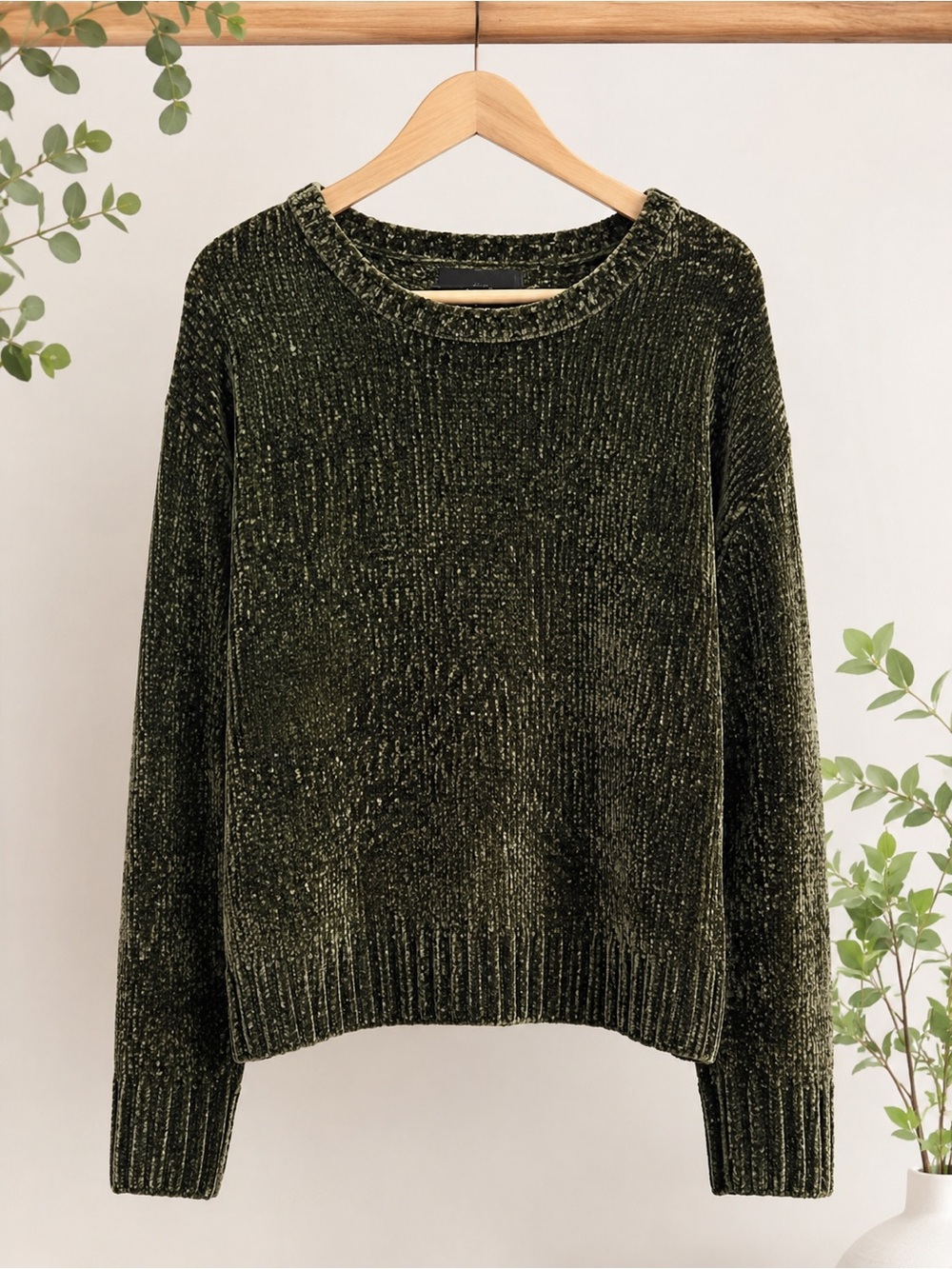 BNCI Chenille Mossy Green Crew Neck Cozy Soft Pullover Large